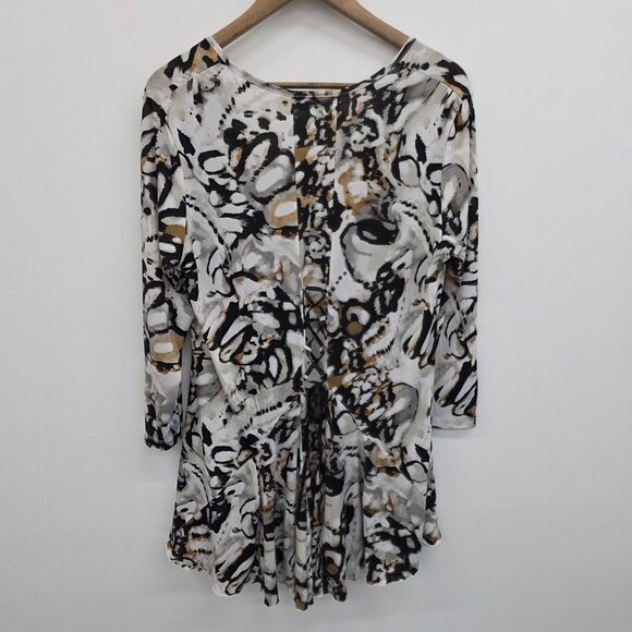 Womens Milano XL Abstract Print Tunic Top With Lace-Up Back Detail & Flared Hem - Picture 5 of 14